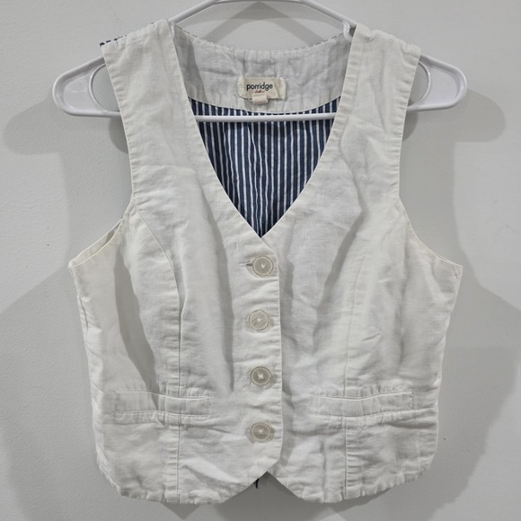 Anthropologie Tops - Anthropologie Porridge Womens Linen Vest Size Small White Coastal Cowgirl Beach